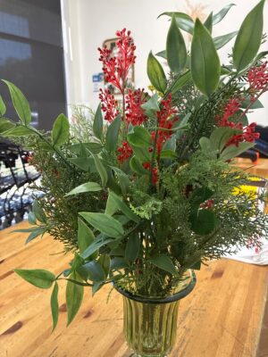 Artificial Holiday Floral Arrangement with Red Berries and Greenery in Glass Vase — Big Savings Outlet Mesa AZ